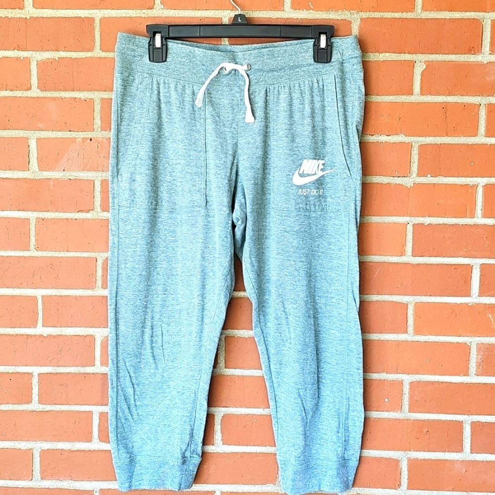 Nike Green and White Cropped Joggers